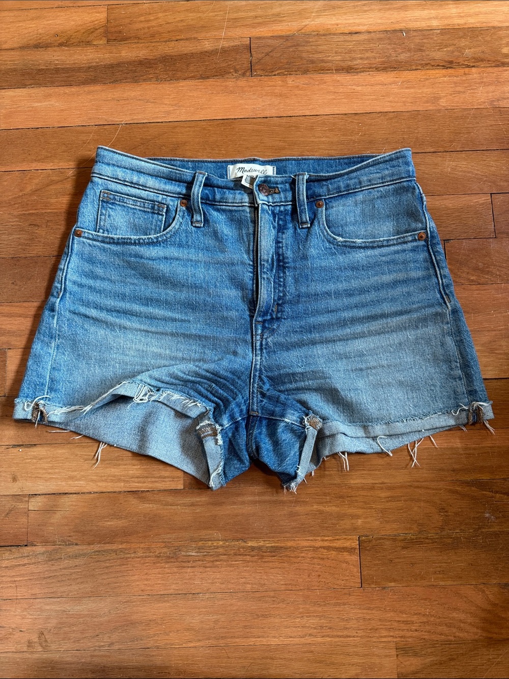 Madewell High-Waist Distressed Denim Shorts - Light Blue
